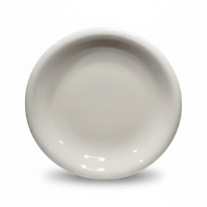 Universali balta apvali lėkštė 23 cm, nufotografuota iš viršaus baltame fone.