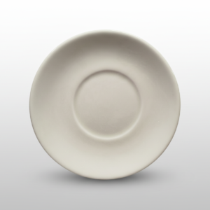 Klasikinio dizaino balta lėkštutė 17 cm, nufotografuota iš viršaus ant šviesaus pagrindo.