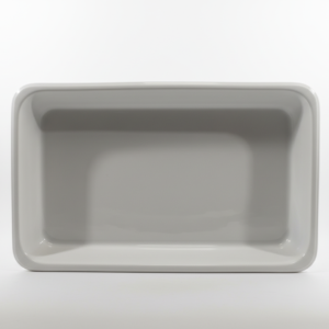 Didelė stačiakampė balta lėkštė 32x50 cm su užapvalintais kampais, nufotografuota iš viršaus ant balto fono.