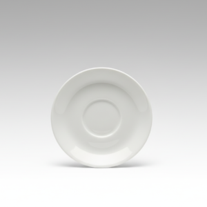 Klasikinio dizaino, blizgi balta lėkštutė 12,5 cm, skirta pialai, nufotografuota iš priekio baltame fone.