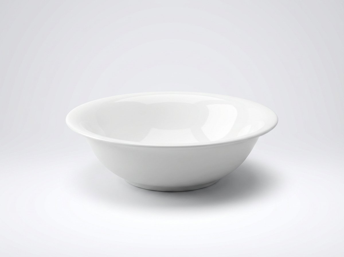 Klasikinio dizaino balta gili lėkštė 22 cm, nufotografuota ant balto fono, tinkama sriuboms ir troškiniams.