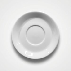 Klasikinio dizaino balta lėkštutė 17 cm skersmens, nufotografuota iš viršaus ant balto fono.