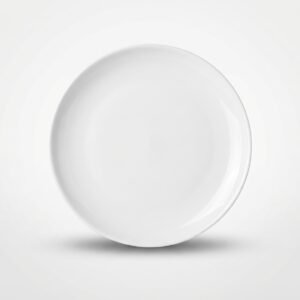 Klasikinio dizaino balta gili lėkštė 21 cm, nufotografuota iš priekio baltame fone, tinkama sriubai ar troškiniams.